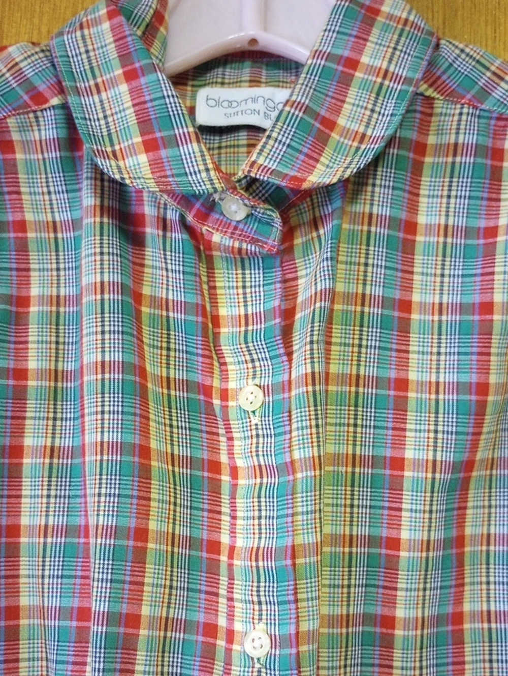Bloomingdale's Sutton Plaid Cotton & Polyester Blouse. Red Green Yellow Black